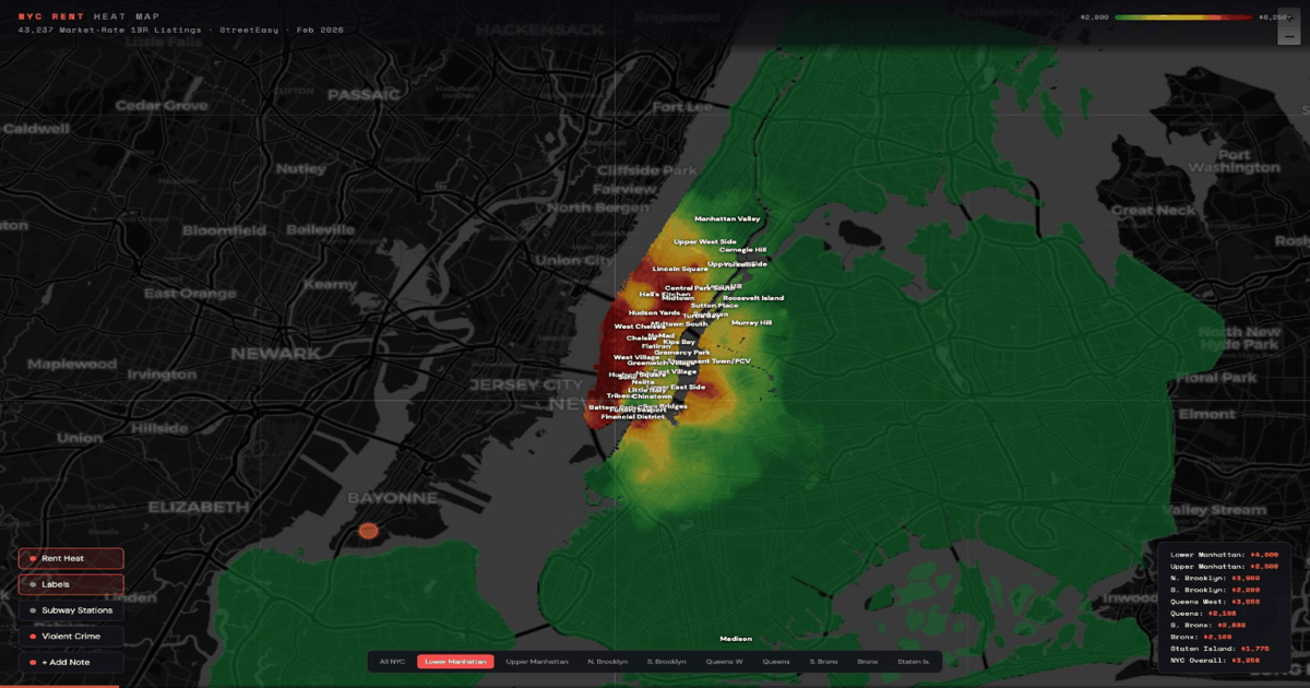 NYC Median Rent Heat Map — Q2 2026